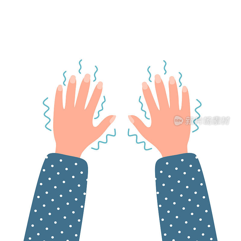 手震颤概念矢量插图。颤抖的手从恐惧或寒冷在白色背景上的平面设计。