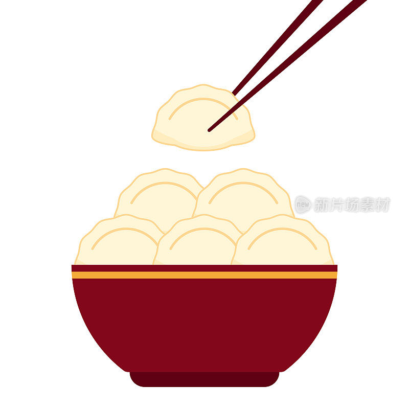 饺子向量。饺子和筷子矢量。饺子是中国菜。