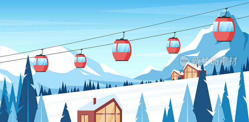 滑雪胜地冬季山地景观