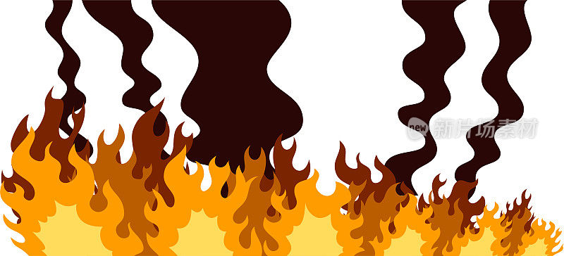 燃烧:大范围燃烧的火焰和由火产生的烟雾