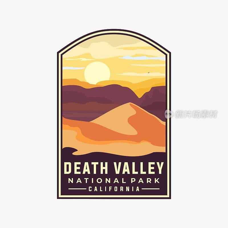 死亡谷国家公园矢量模板。图森亚利桑那州内华达地标插图徽章补丁风格。