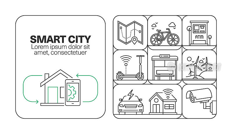 智慧城市横幅线图标集设计