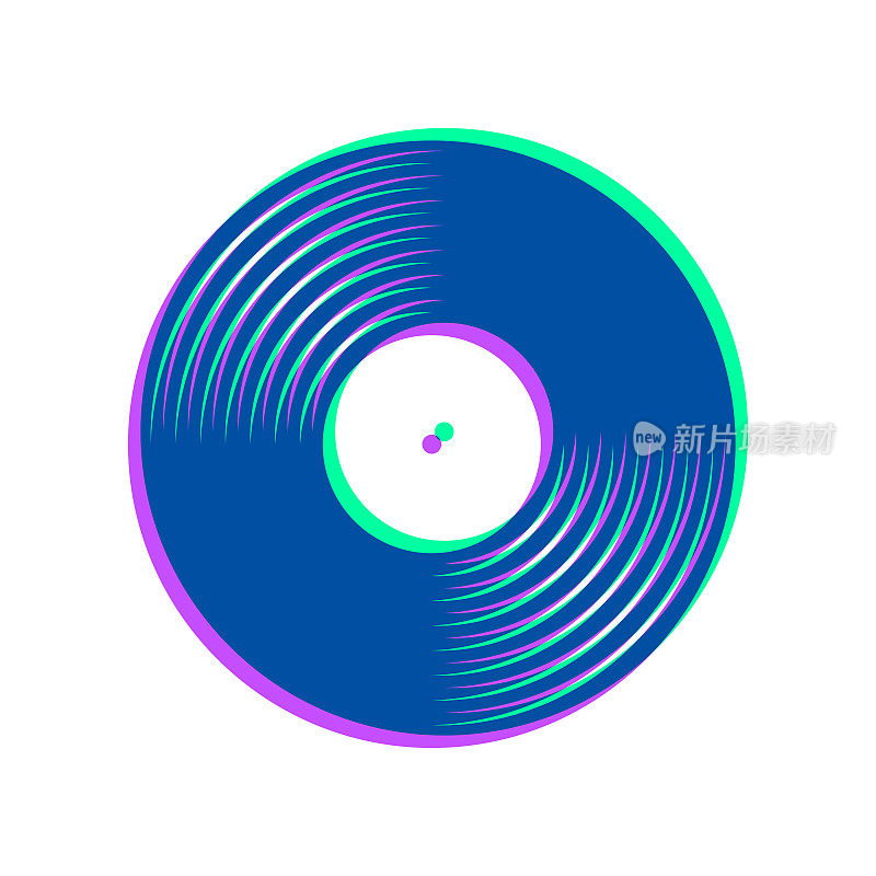 黑胶唱片。图标与两种颜色叠加在白色背景上