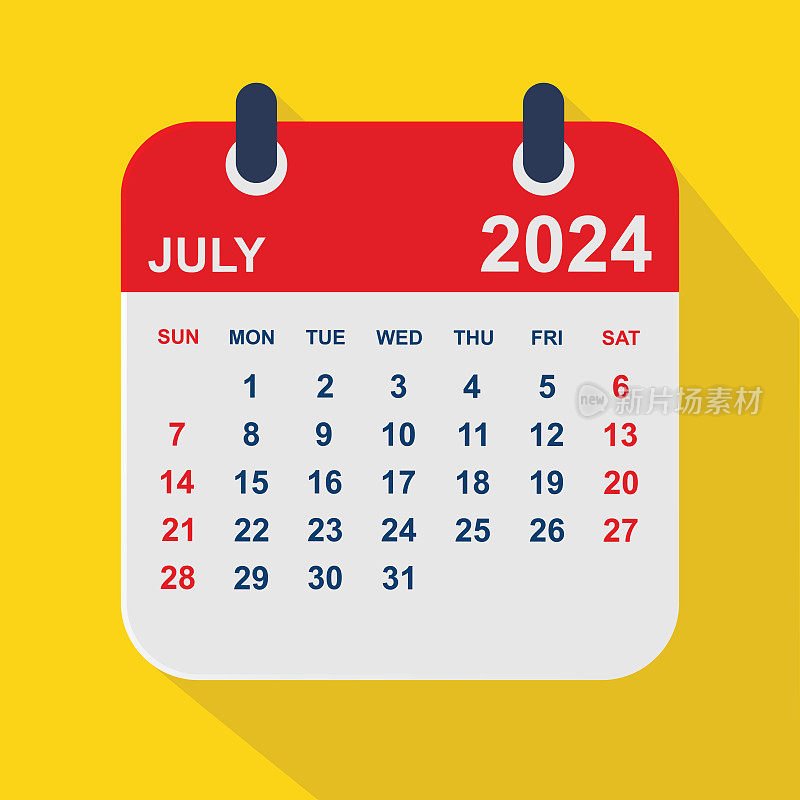 2024年7月。日历规划设计模板。一周从周日开始。业务矢量图