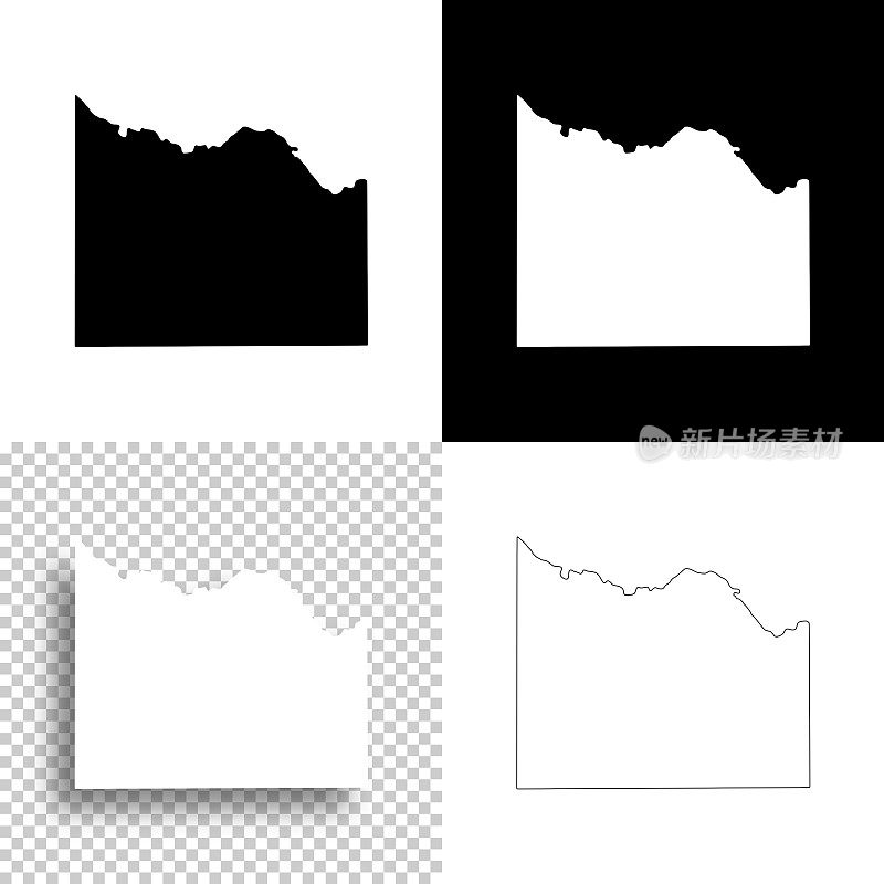 德克萨斯州威奇托县。设计地图。空白，白色和黑色背景