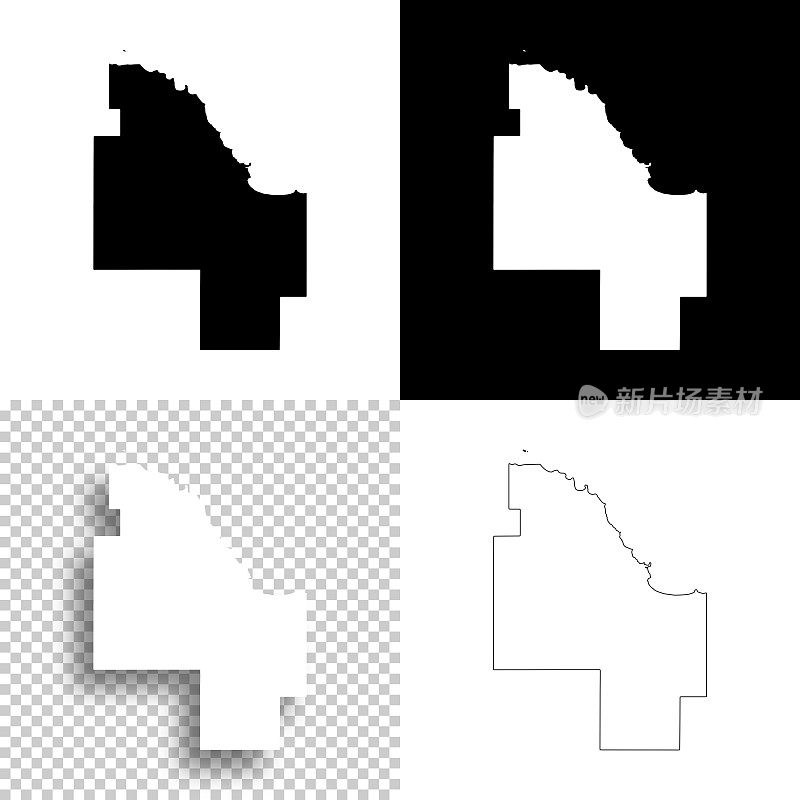 密歇根州马奎特县。设计地图。空白，白色和黑色背景