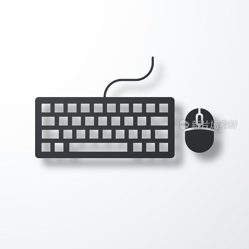 键盘和鼠标。白色背景上的阴影图标