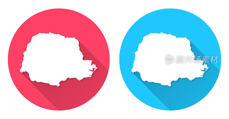 巴拉那河地图。圆形图标与长阴影在红色或蓝色的背景