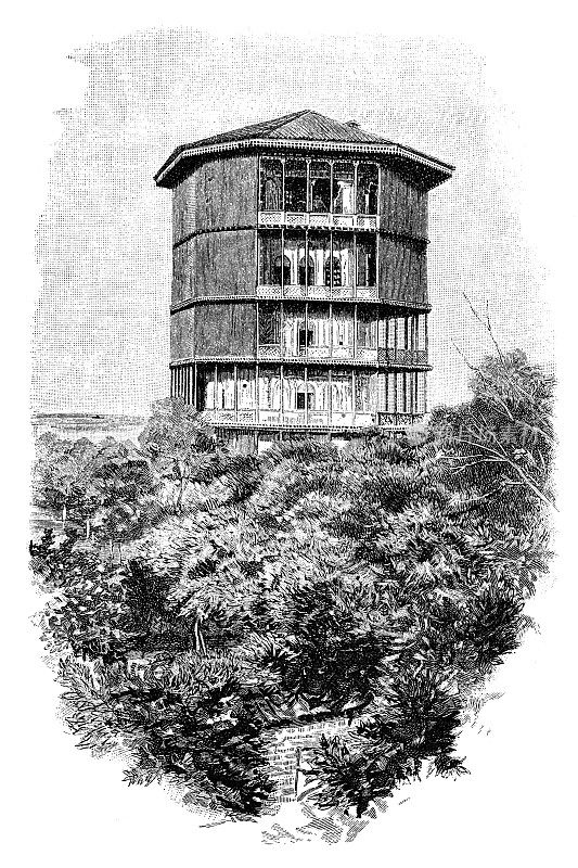 纳西尔・阿尔丁・沙阿的皇家亭子。这座塔建于1848年，位于吉兰的安扎利港(后来被称为巴列维港)，俯瞰里海