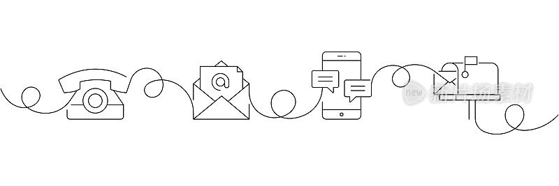 连续的一条线绘制联系我们图标的概念。单线矢量插图。电话,留言,邮件,热线。