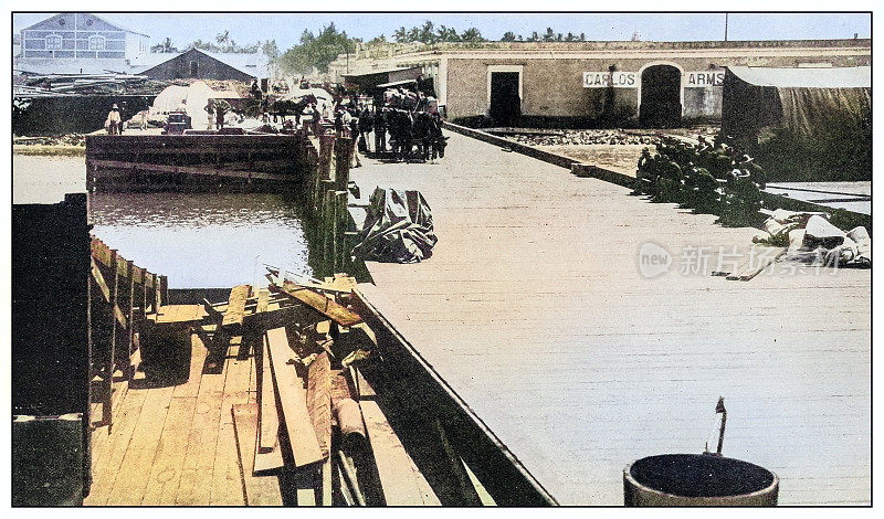古老的黑白照片:美国士兵乘船回家，波多黎各