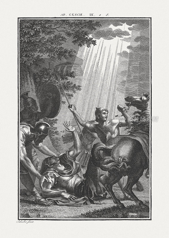 扫罗的皈依(使徒行传9)，铜版，约1850年出版