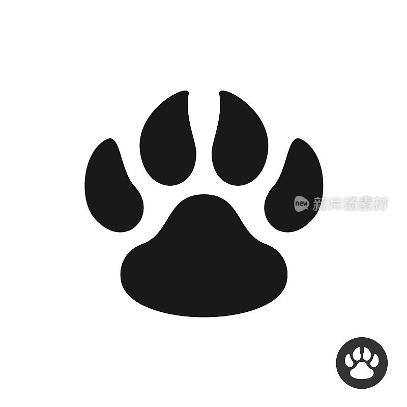 动物爪子黑色简单扁平图标。脚步印剪影符号。