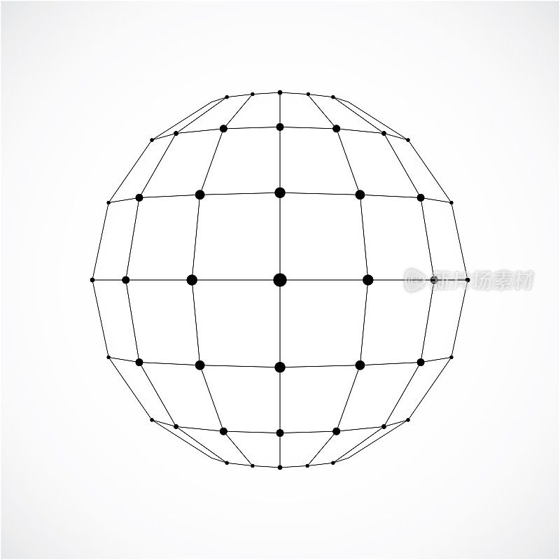 3d矢量数字线框球形物体使用facet。几何多边形单色结构创建的线，网格和正方形。低聚形状，网格形式，用于网页设计。