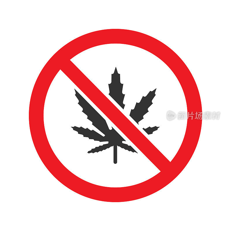 带有大麻叶子图标的禁止标志