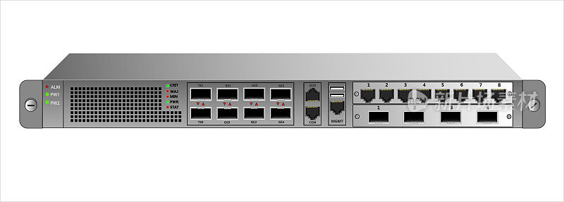路由IP流量安装与19英寸机架。新增两个RG-45连接器和光SFP模块。