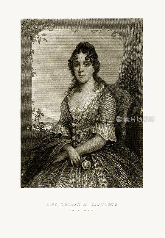 玛莎·杰斐逊，托马斯·伦道夫夫人，大约178年的雕刻肖像
