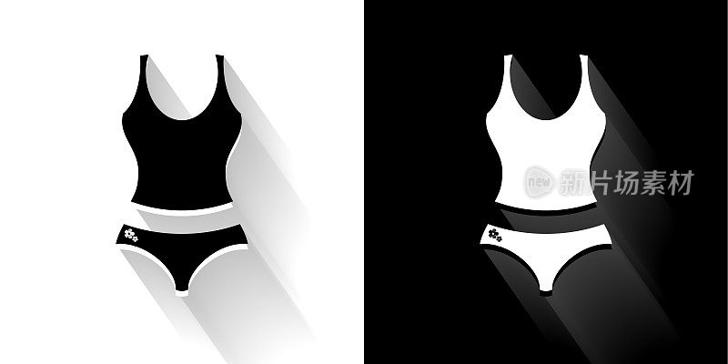 女性服装黑色和白色与长影子图标