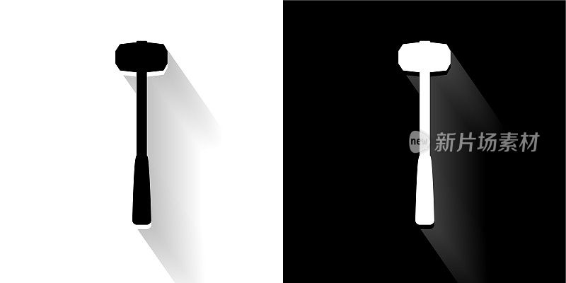 建筑锤黑色和白色图标与长影子