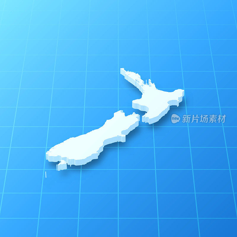 新西兰3D地图上的蓝色背景