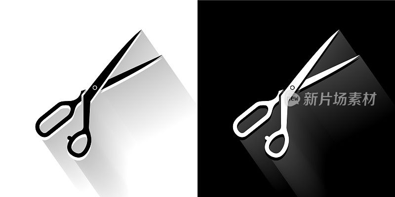 裁缝剪刀黑色和白色图标与长影子