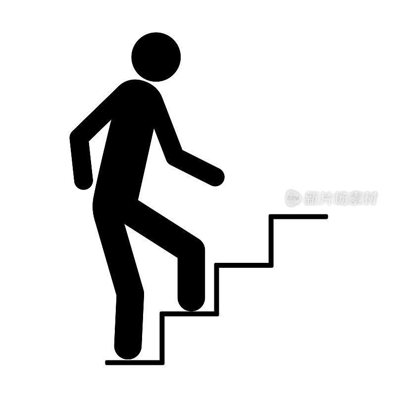 人跑上梯子的矢量图标。一个人攀登事业阶梯的象征。矢量图像。股票的照片。