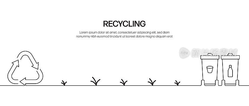 回收和零废物矢量旗帜设计概念。轮廓线图标矢量插图模板的网站，演示等。