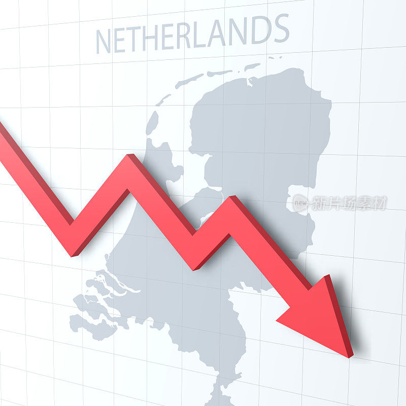 下落的红色箭头与荷兰地图的背景