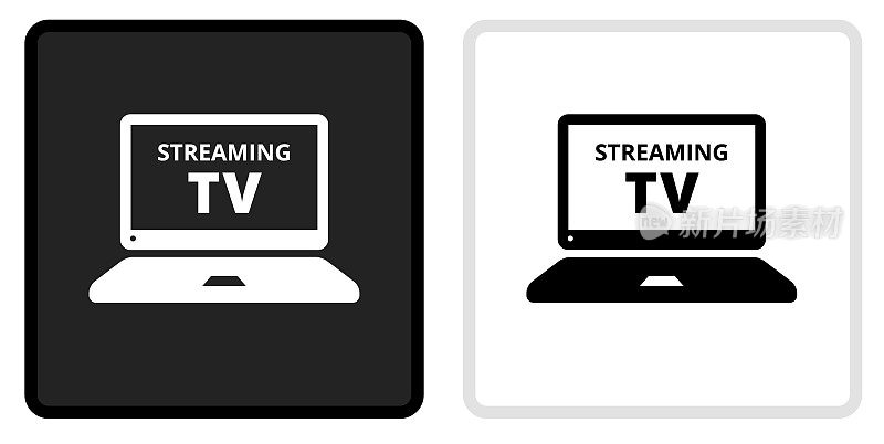 电视上的笔记本电脑图标上的黑色按钮与白色滚动