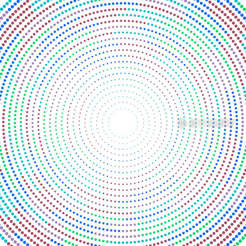 沿着圆切线和半径均匀间隔的彩色点，在中心褪色为白色