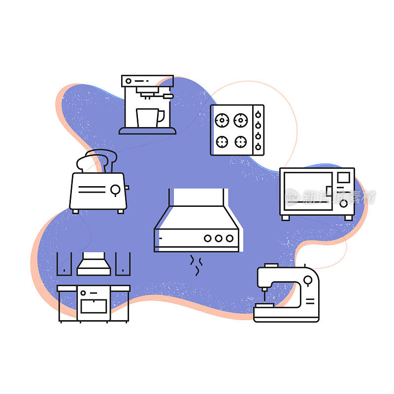 家用电器相关的现代线条风格矢量插图