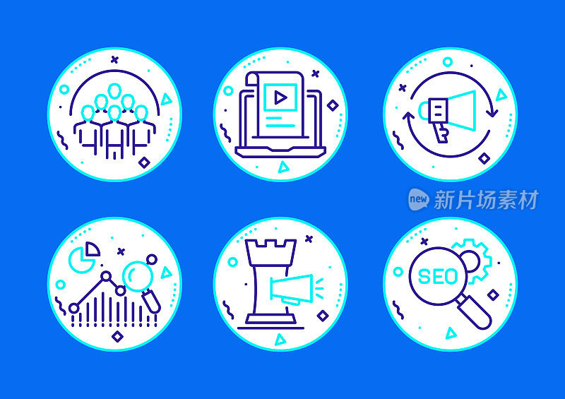 入站营销相关线路图标。向量符号说明。