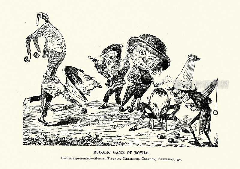 一群人在玩球的漫画，维多利亚时代
