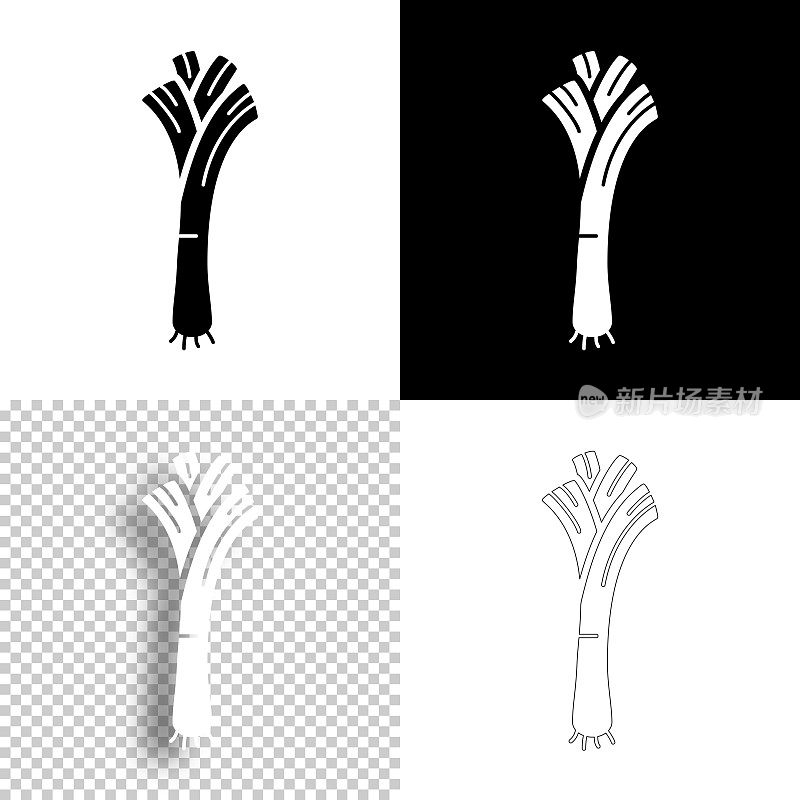韭菜。图标设计。空白，白色和黑色背景-线图标
