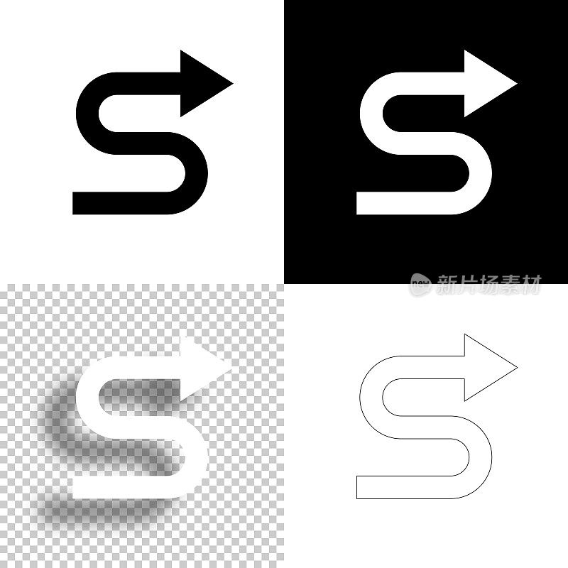 z字形方向箭头。图标设计。空白,白色和黑色背景-线图标