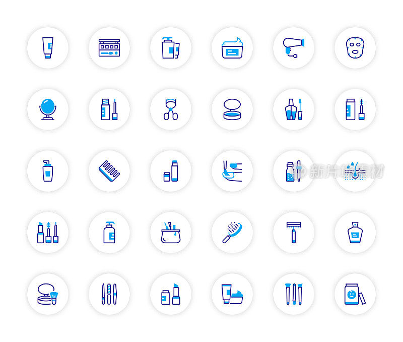 美容，身体护理和化妆品相关的线图标。矢量符号说明。