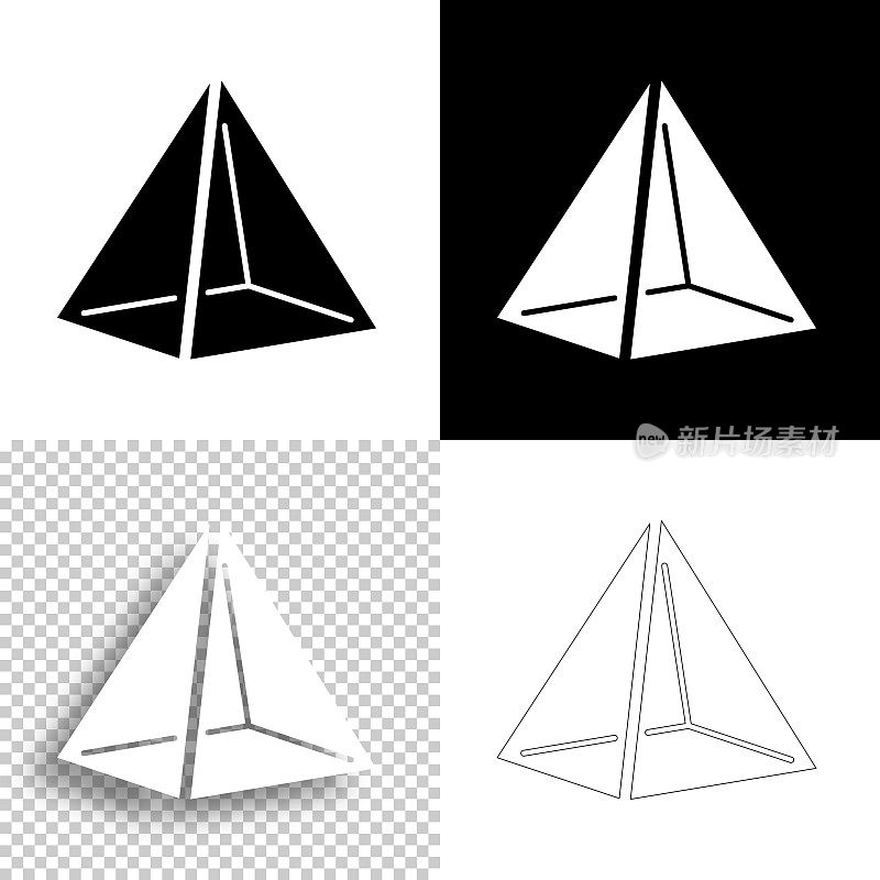 金字塔。图标设计。空白，白色和黑色背景-线图标
