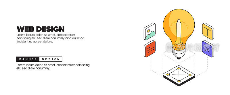 网页设计概念等角网页横幅，海报，封面和横幅的三维设计