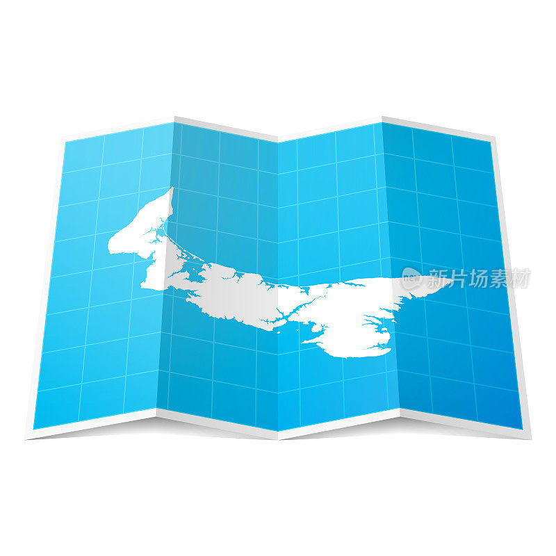 爱德华王子岛地图折叠，孤立在白色背景上