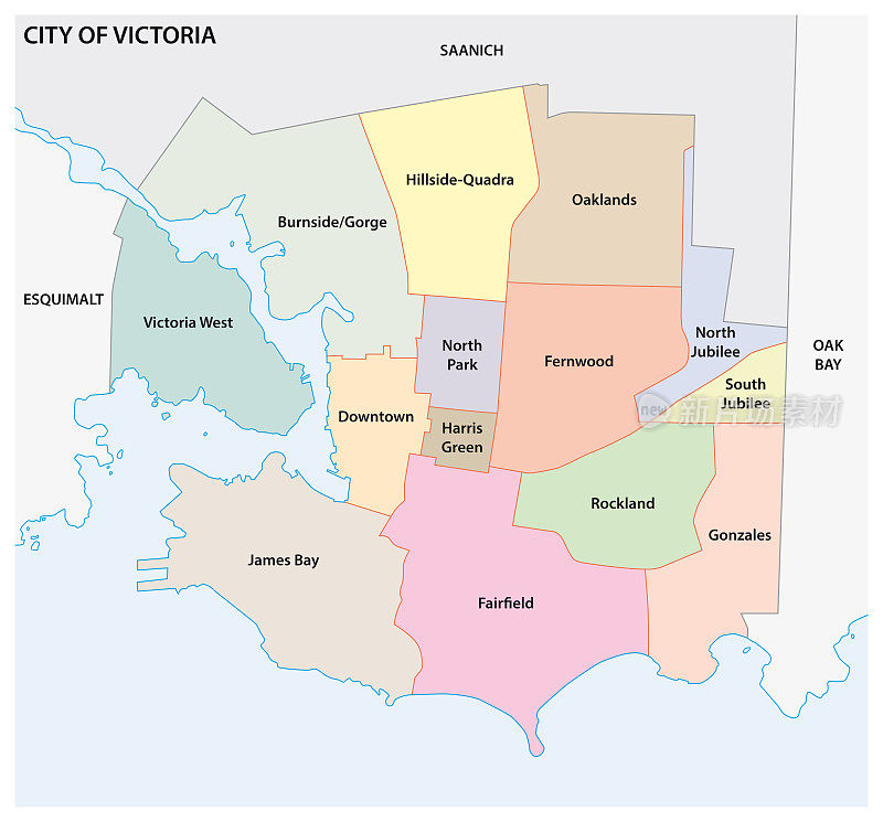 加拿大不列颠哥伦比亚省温哥华岛首府维多利亚的街坊地图