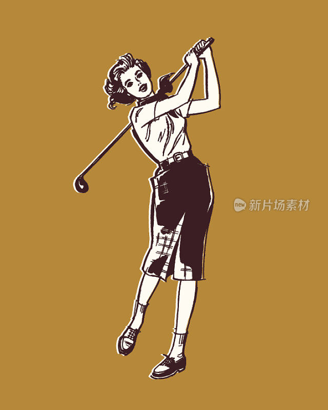 女子打高尔夫球的插图