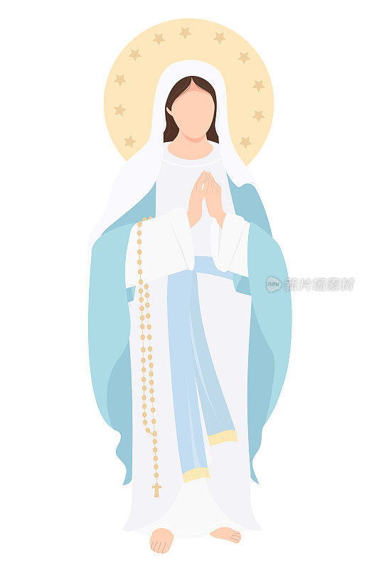 最神圣的提奥托科斯，天堂的女王。圣母玛利亚双手合十，站在那里恭顺地祈祷。向量插图的基督教和天主教社区，设计，装饰的宗教节日