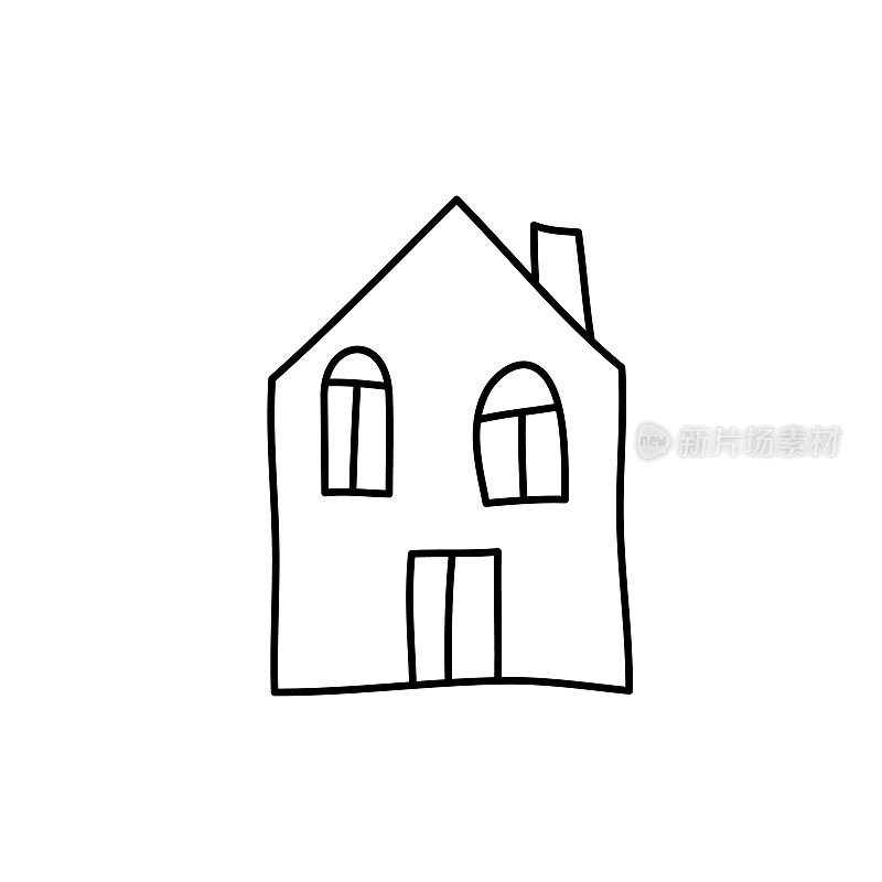 矢量涂鸦的家庭图标在斯堪的纳维亚风格。建筑施工，小区主页。纺织品设计插图，墙纸，艺术着色书