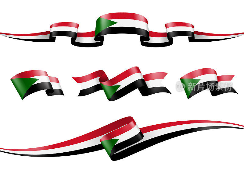 苏丹国旗缎带集-矢量股票插图