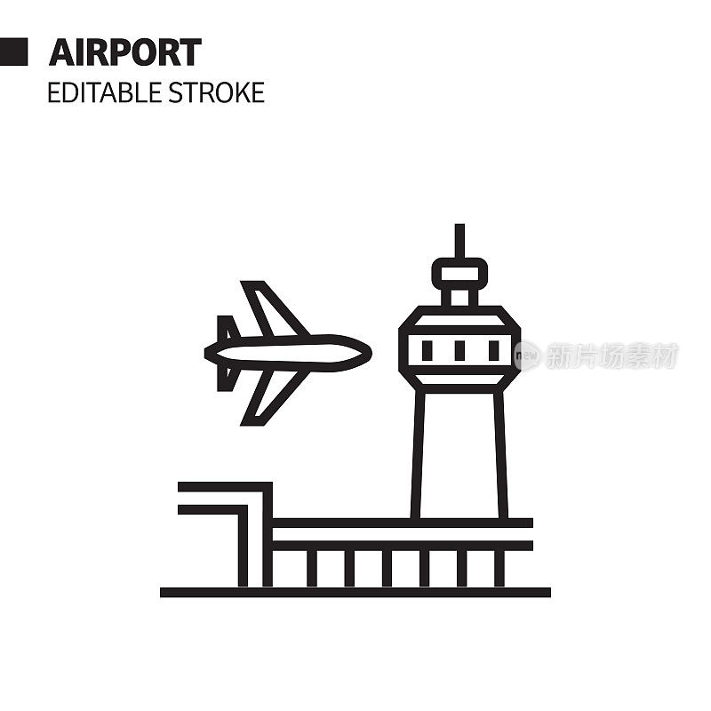 机场线图标，轮廓矢量符号插图。