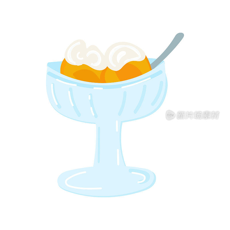 碗里的蜜桃甜点。将半瓣杏子、芒果或橙子装在玻璃花瓶里