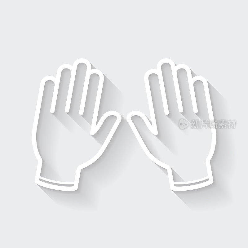 保护橡胶手套。图标与空白背景上的长阴影-平面设计