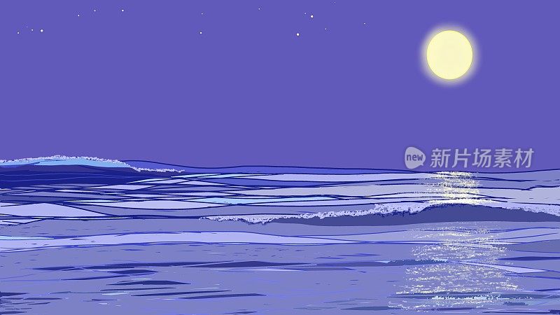 夜、海、月