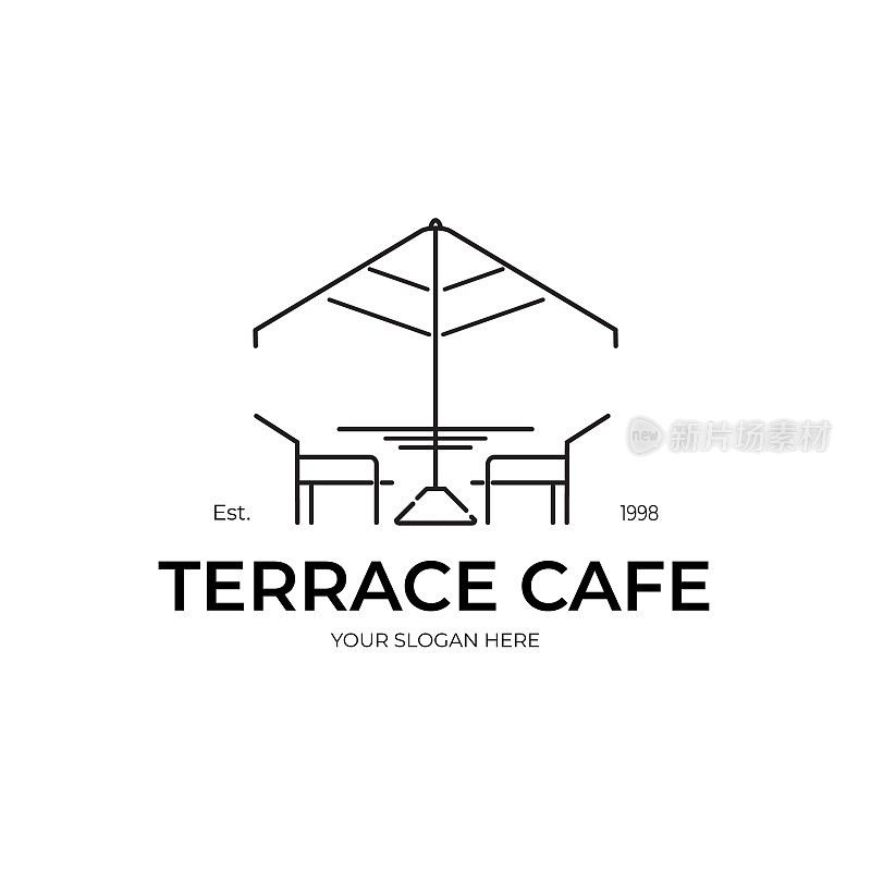 露台咖啡馆标志矢量插图设计