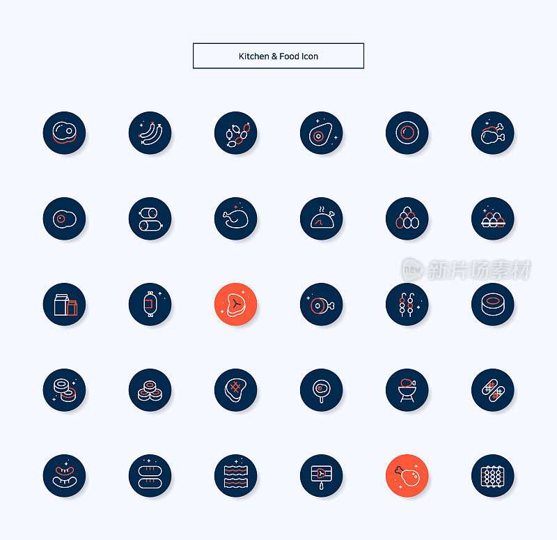 一组与厨房、烹饪和食物相关的图标。